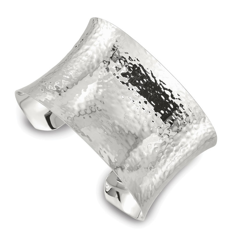 Sterling Silver Polished 40mm Concave Hammered Cuff Bangle