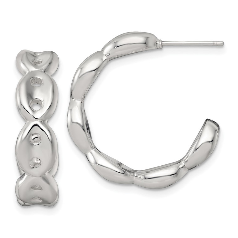 Sterling Silver Polished 7.0mm Puffed Mariner/Anchor Link Post C-Hoop Earrings