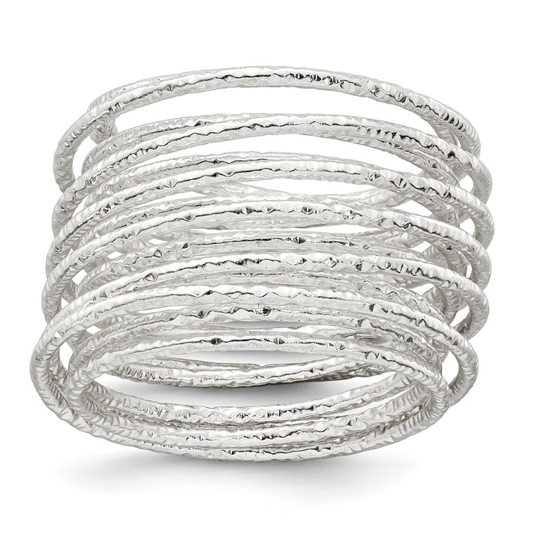 Sterling Silver Polished and Textured Wrapped Spring Size 8 Flexible Ring - QR-7A95792F-7036