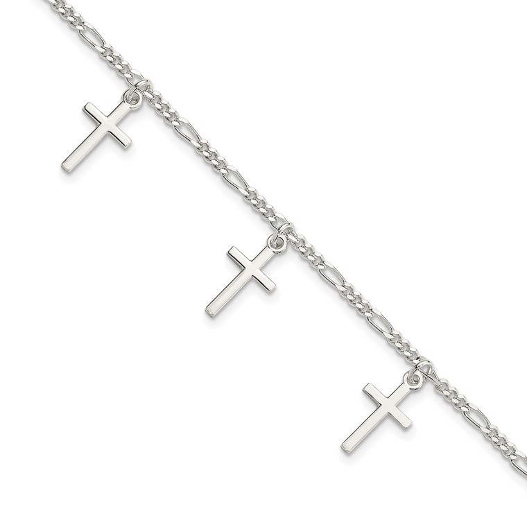 Sterling Silver Polished Cross 7.5in Bracelet
