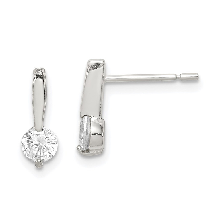 Sterling Silver Polished CZ Drop Post Earrings