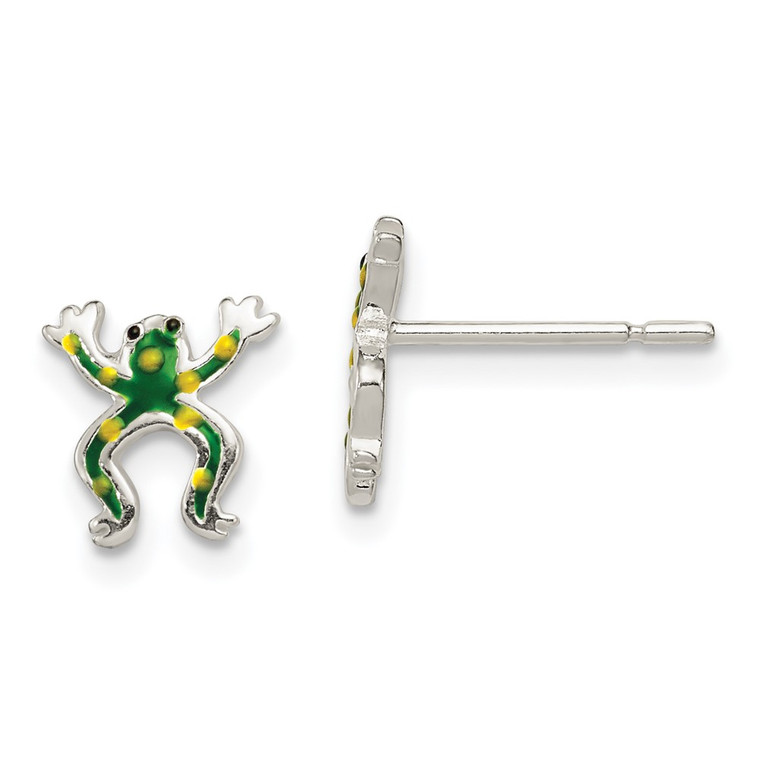 Sterling Silver Polished Enamel Frog Post Earrings