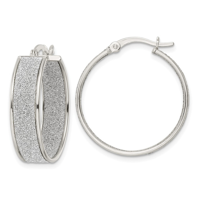 Sterling Silver Polished Fabric Glitter 6.85mm Round Hoop Earrings - QE-0F20ACF6-6738