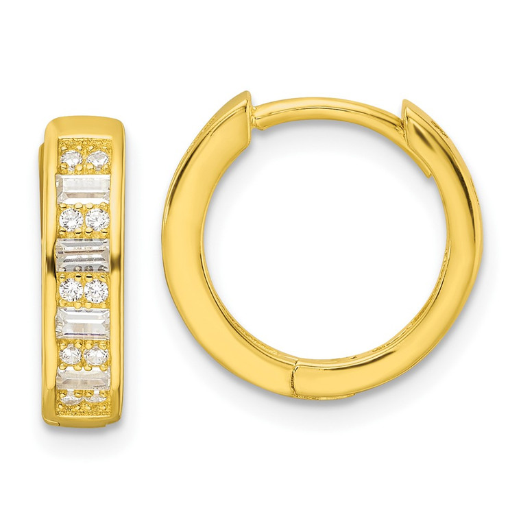Sterling Silver Polished Gold-tone CZ Hinged Hoop Earrings - QE-F3F8FFC1-2889