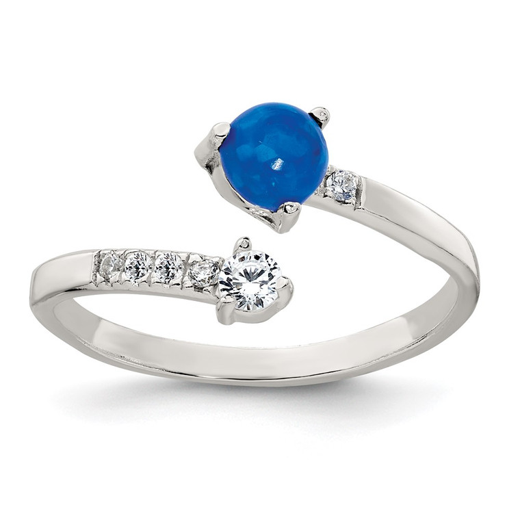 Sterling Silver Polished Opal and CZ Bypass Ring - QR-1EDCA1F9-3126