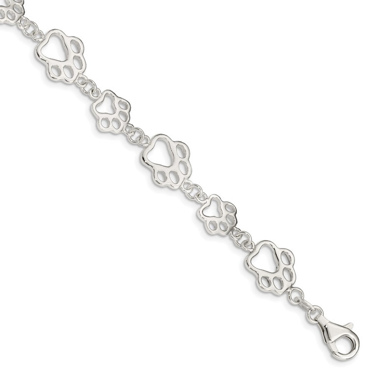 Sterling Silver Polished Paw Print Bracelet - QA-3304D928-7896