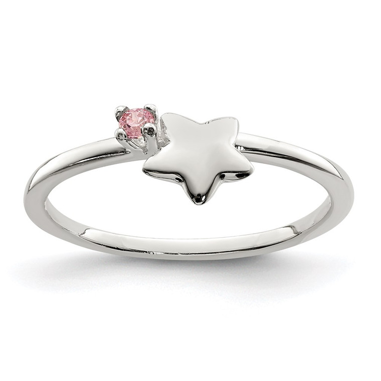 Sterling Silver Polished Pink CZ & Star Children's Ring - QR-07562054-2670