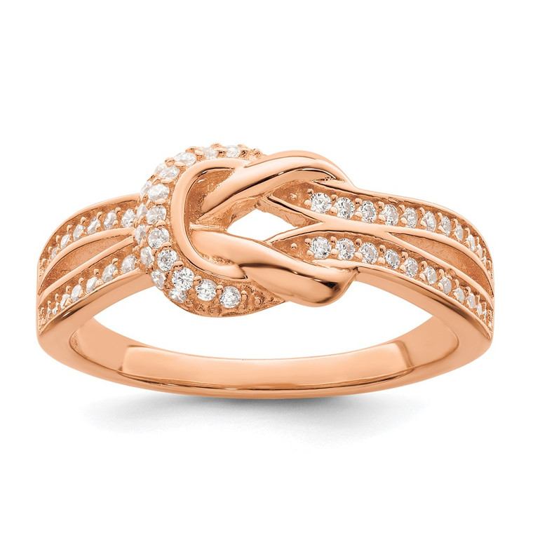 Sterling Silver Polished Rose-tone CZ Knot Ring - QR-5D7F2827-1701