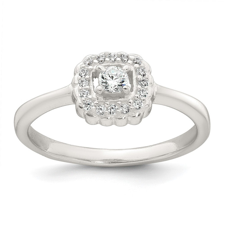 Sterling Silver Polished Round White CZ Cushion Halo Size 6 Ring