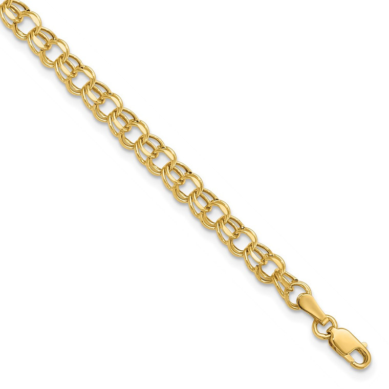 14k 4.5mm Hollow Diamond-cut Double Link 8 inch Charm Bracelet