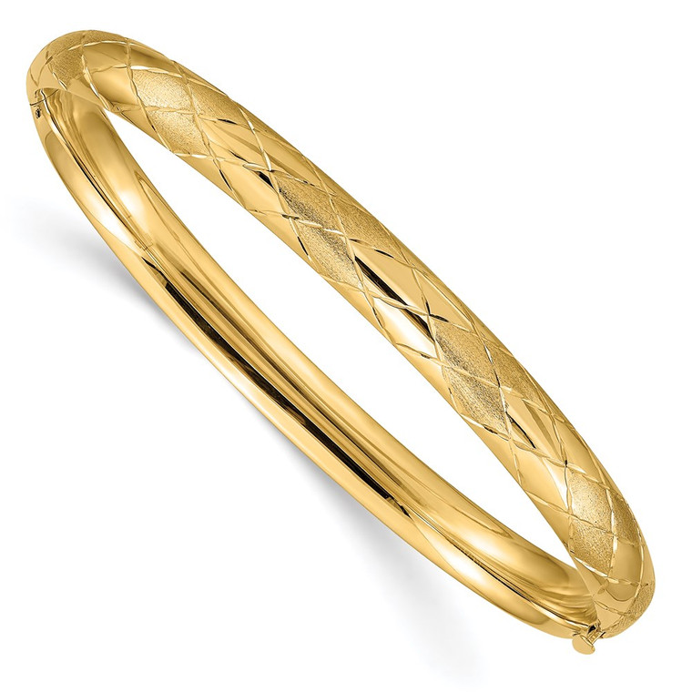 14k 4/16 Diamond-cut Fancy 6.50mm Hinged Oval Bangle Bracelet - DB-145FD8C3-7839