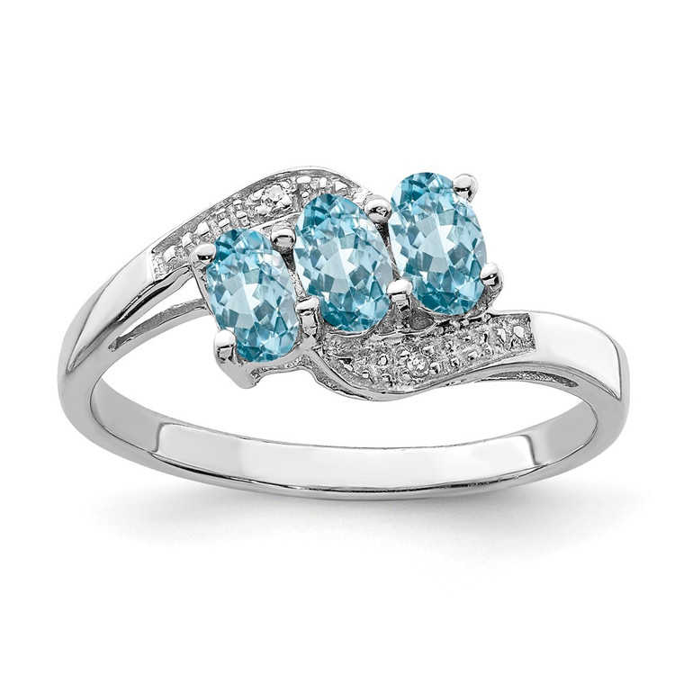 Sterling Silver Rhodium 3 Stone Light Swiss Blue Topaz & Diamond Ring - QD-43AB89D2-3051