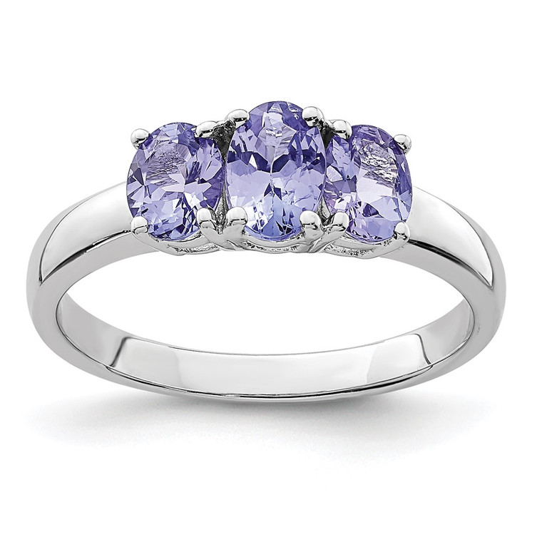 Sterling Silver Rhodium 3-Stone Tanzanite Ring - QR-7C0AD803-1225