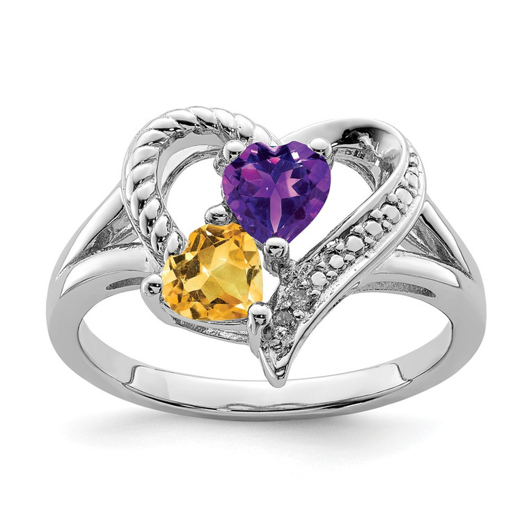 Sterling Silver Rhodium Amethyst & Citrine Diam. Ring - QR-92CDED97-1640