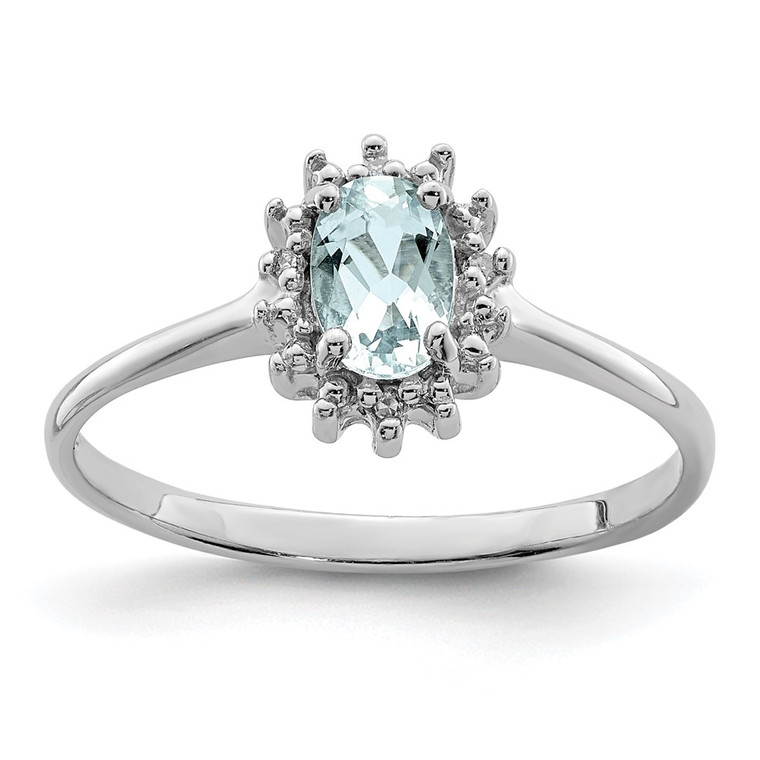 Sterling Silver Rhodium Aquamarine Diamond Ring - QD-CDE669E9-4834