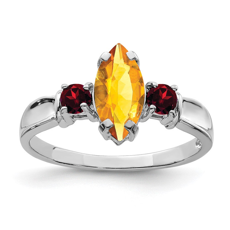 Sterling Silver Rhodium Citrine & Garnet Ring - QR-A4D56886-9659
