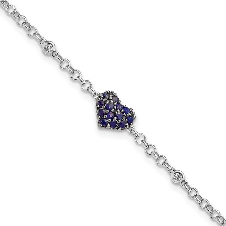 Sterling Silver Rhodium Diam. & Sapphire Heart Bracelet - QD-893811D3-7610