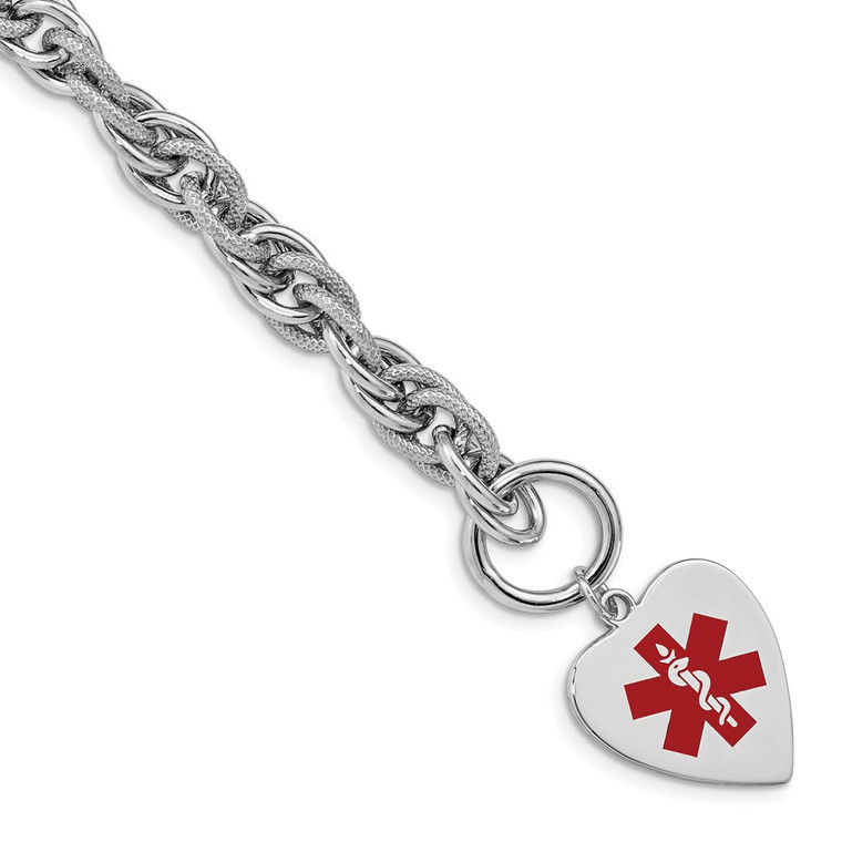 Sterling Silver Rhodium Engraveable Enamel Heart Medical ID Bracelet - XS-3B7764FE-4246
