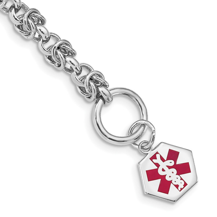 Sterling Silver Rhodium Engraveable Enamel Hexagon Medical ID Bracelet - XS-037959D9-5187
