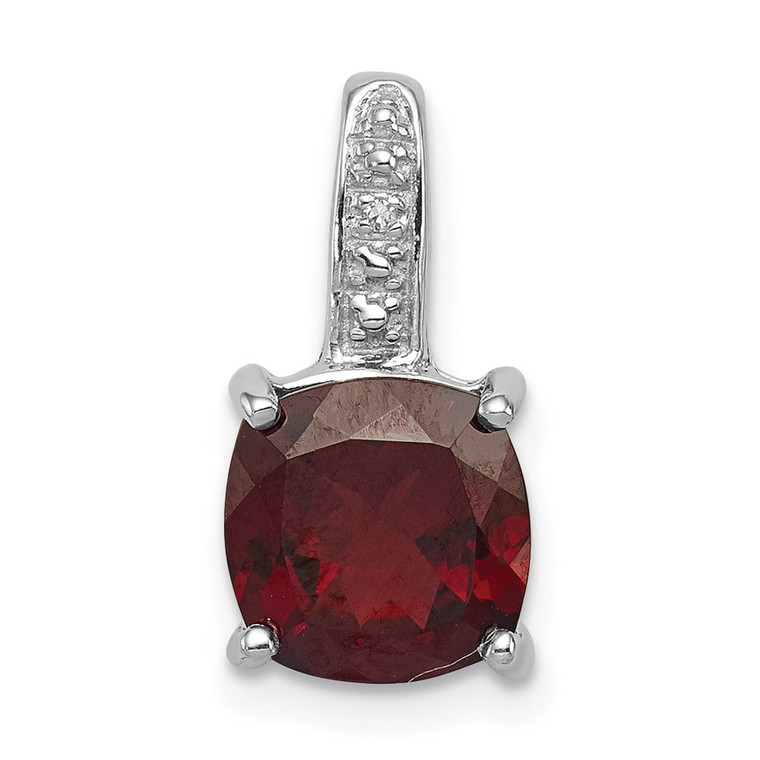 Sterling Silver Rhodium Garnet & Diamond Pendant - QD-25A0F835-1513