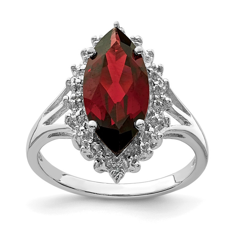 Sterling Silver Rhodium Garnet Diamond Ring - QD-8FF0D2A1-5643