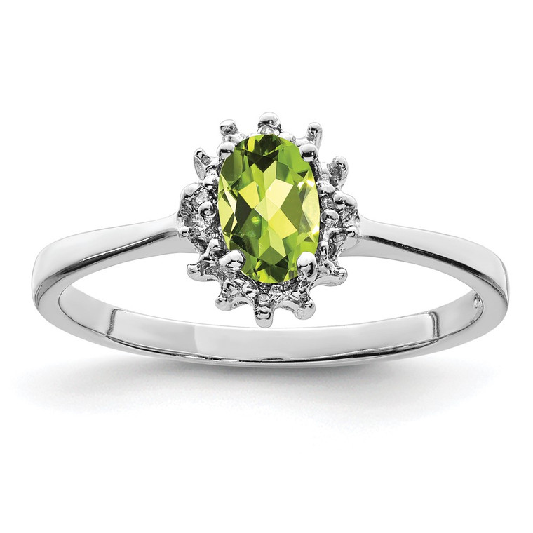 Sterling Silver Rhodium Peridot Diamond Ring - QD-0D48CDCA-2898