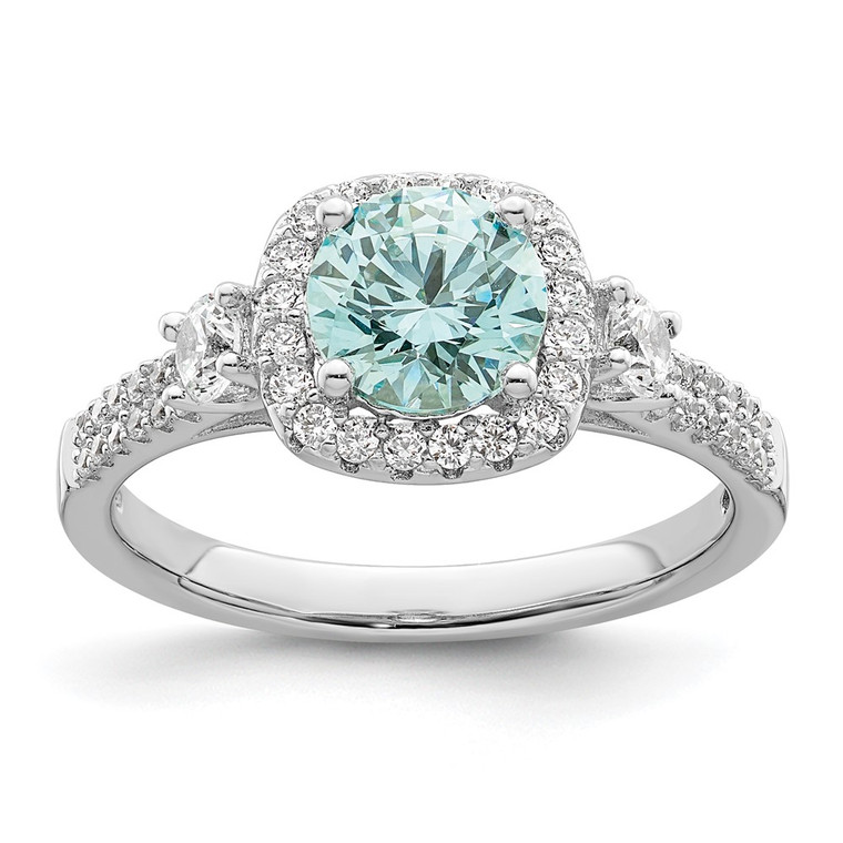 Sterling Silver Rhodium plated Carribean Green & White CZ Ring - QR-B99544EC-7966