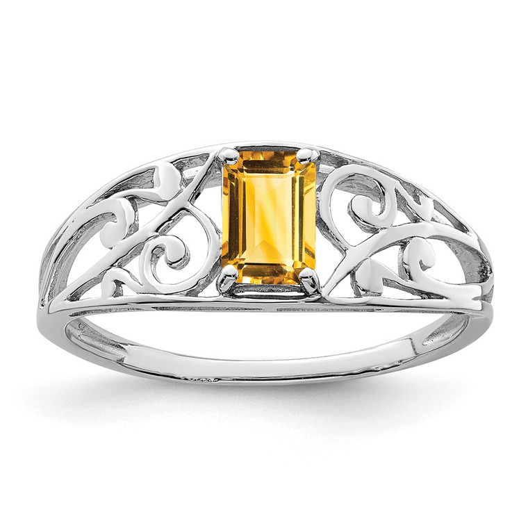 Sterling Silver Rhodium Plated Citrine Ring - QR-C9F547DB-7316