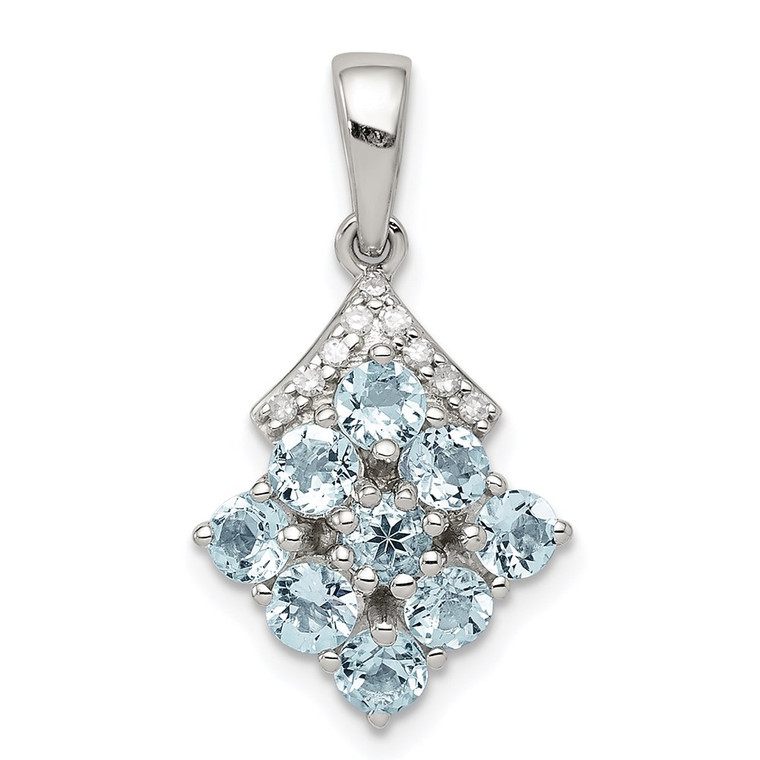 Sterling Silver Rhodium Plated Diamond & Aquamarine Pendant - QP-87E84136-6611
