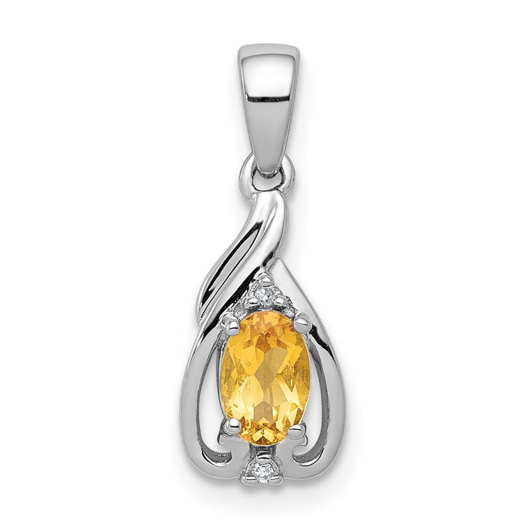 Sterling Silver Rhodium Plated Diamond & Citrine Oval Pendant - QP-77BAE4E5-1205
