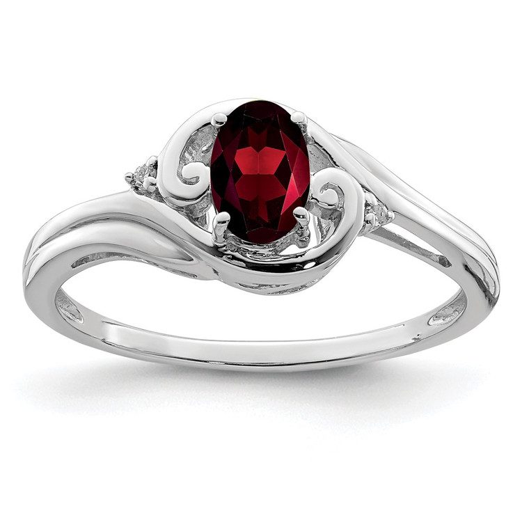 Sterling Silver Rhodium Plated Diamond & Garnet Ring - QR-338AED7B-7589