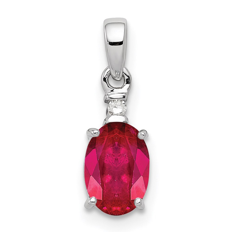 Sterling Silver Rhodium Plated Diamond & Ruby Oval Pendant - QP-17C37D91-6283