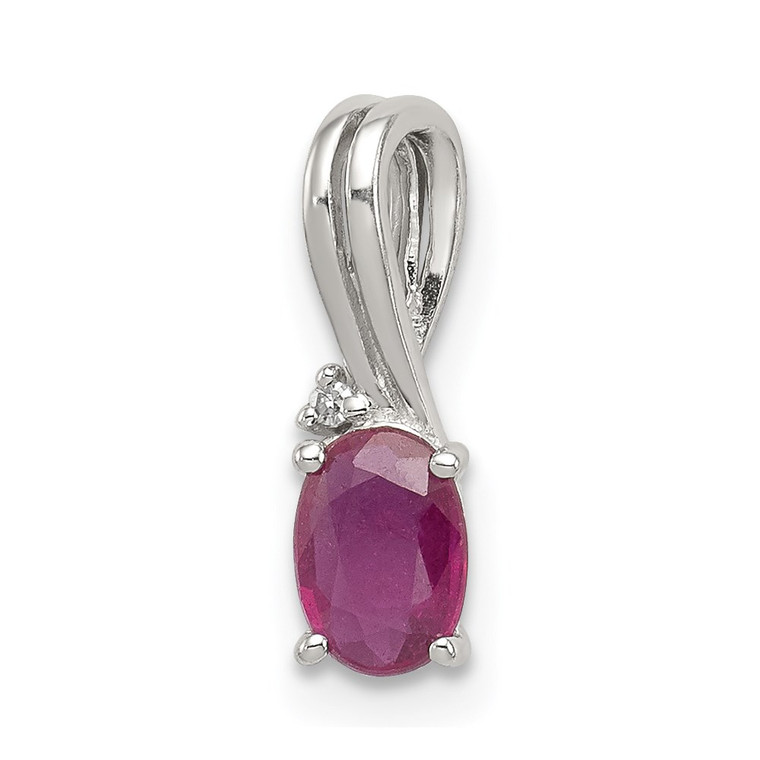 Sterling Silver Rhodium Plated Diamond & Ruby Oval Pendant - QP-99CB92E0-1656
