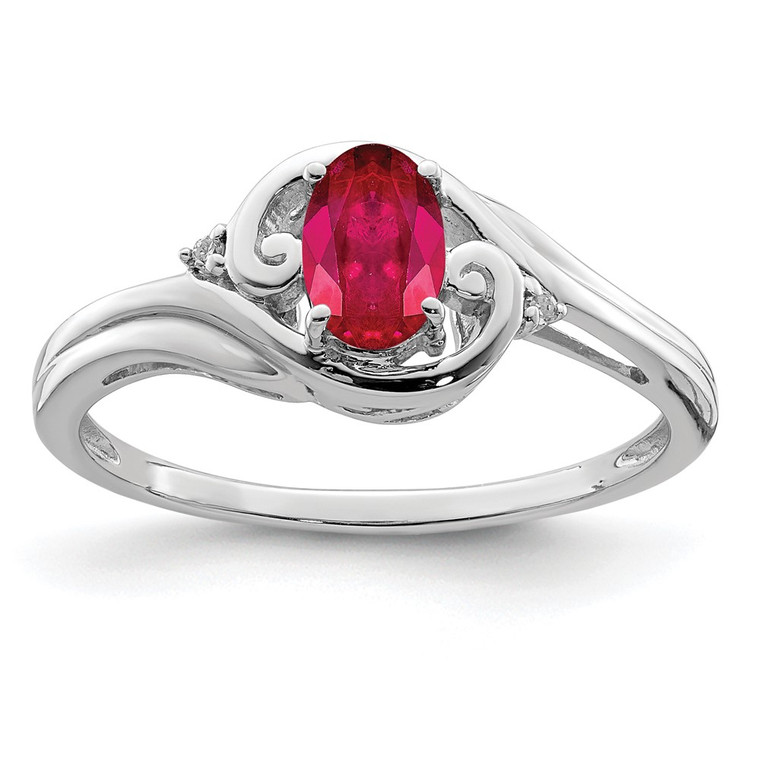 Sterling Silver Rhodium Plated Diamond & Ruby Ring - QR-D9E3779B-8437