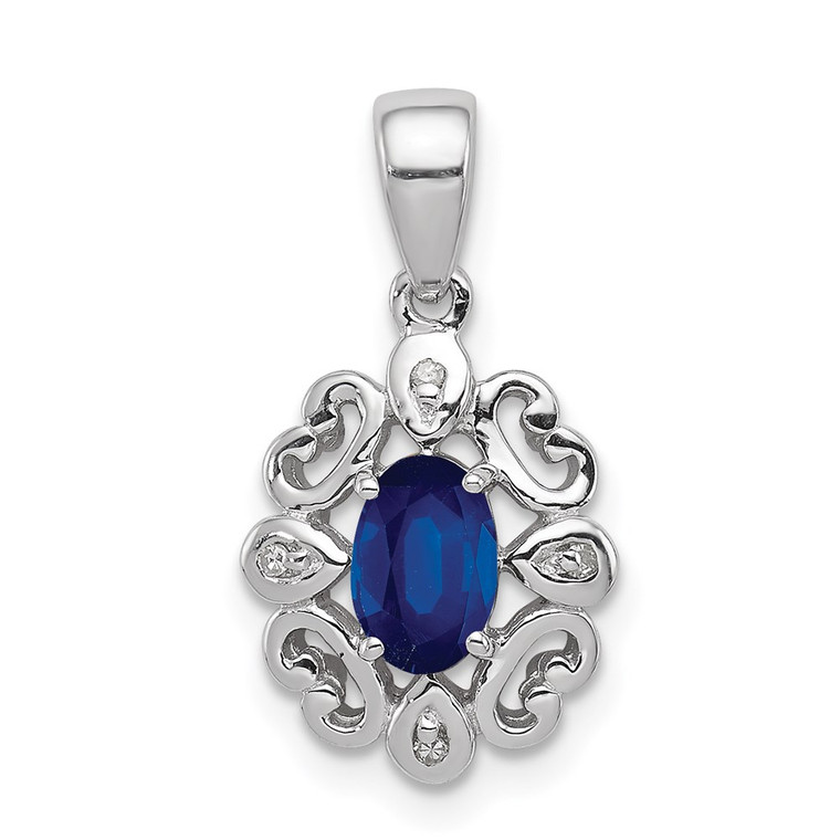 Sterling Silver Rhodium Plated Diamond & Sapphire Oval Pendant - QP-334E0158-8788