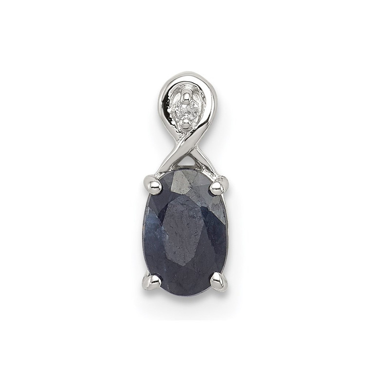 Sterling Silver Rhodium Plated Diamond & Sapphire Oval Pendant - QP-6F4A04E0-3927