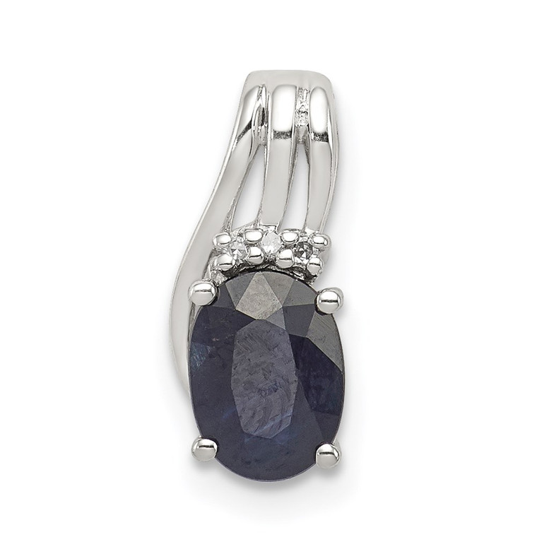 Sterling Silver Rhodium Plated Diamond & Sapphire Oval Pendant - QP-93D79C62-8830