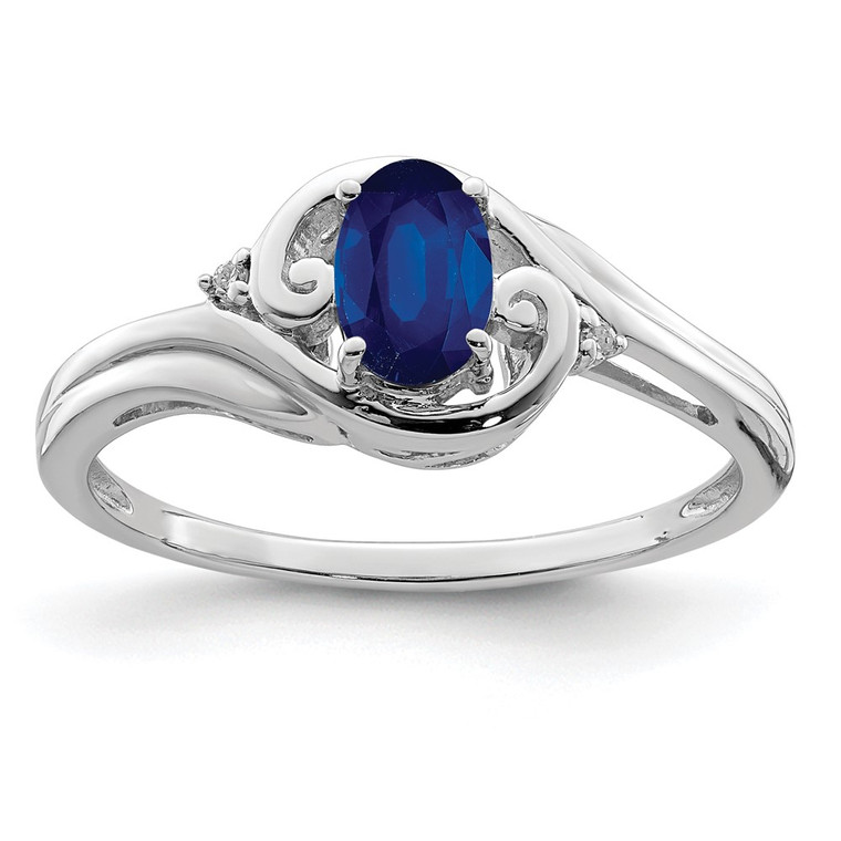 Sterling Silver Rhodium Plated Diamond & Sapphire Ring - QR-5D6CAAEB-9684