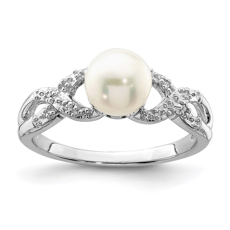 Sterling Silver Rhodium Plated Diamond and FW Cultured Pearl Ring - QR-3041538B-6642