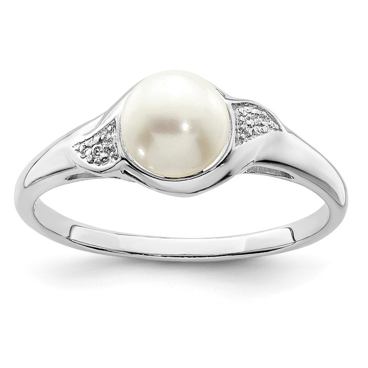Sterling Silver Rhodium Plated Diamond and FW Cultured Pearl Ring - QR-55E4D4AA-8796