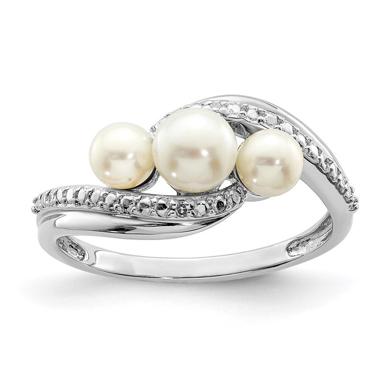 Sterling Silver Rhodium Plated Diamond and FW Cultured Pearl Ring - QR-A868C642-4224