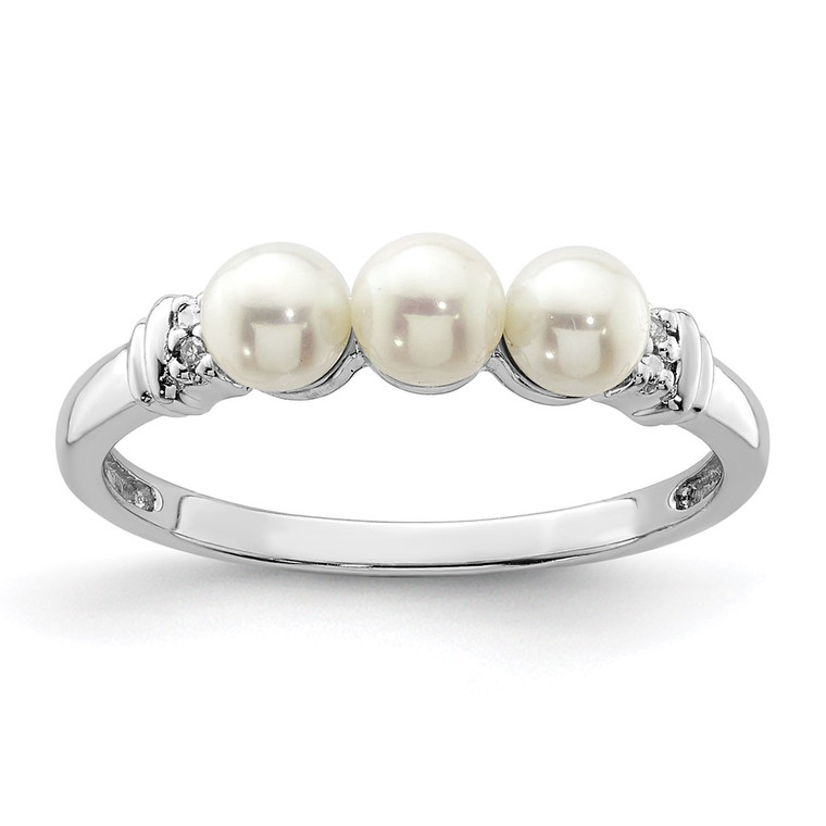 Sterling Silver Rhodium Plated Diamond and FW Cultured Pearl Ring - QR-F0F01378-2884
