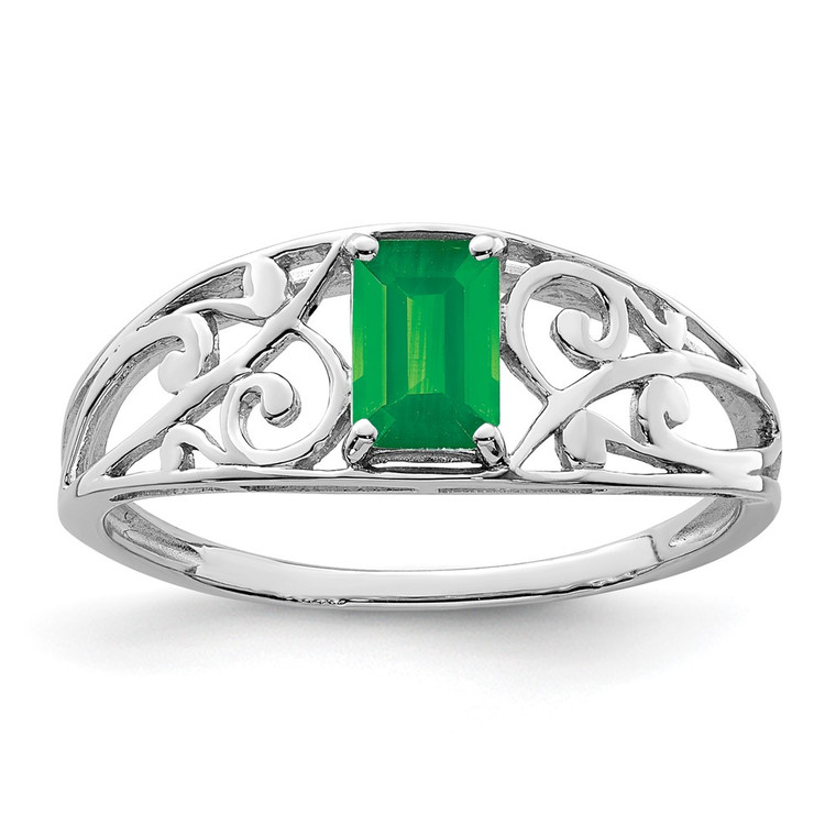 Sterling Silver Rhodium Plated Emerald Ring - QR-26F6879E-8938
