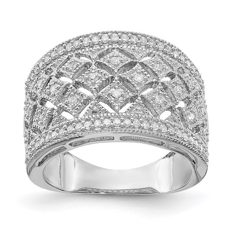 Sterling Silver Rhodium Plated Fancy Diamond Band - QR-34915977-8193