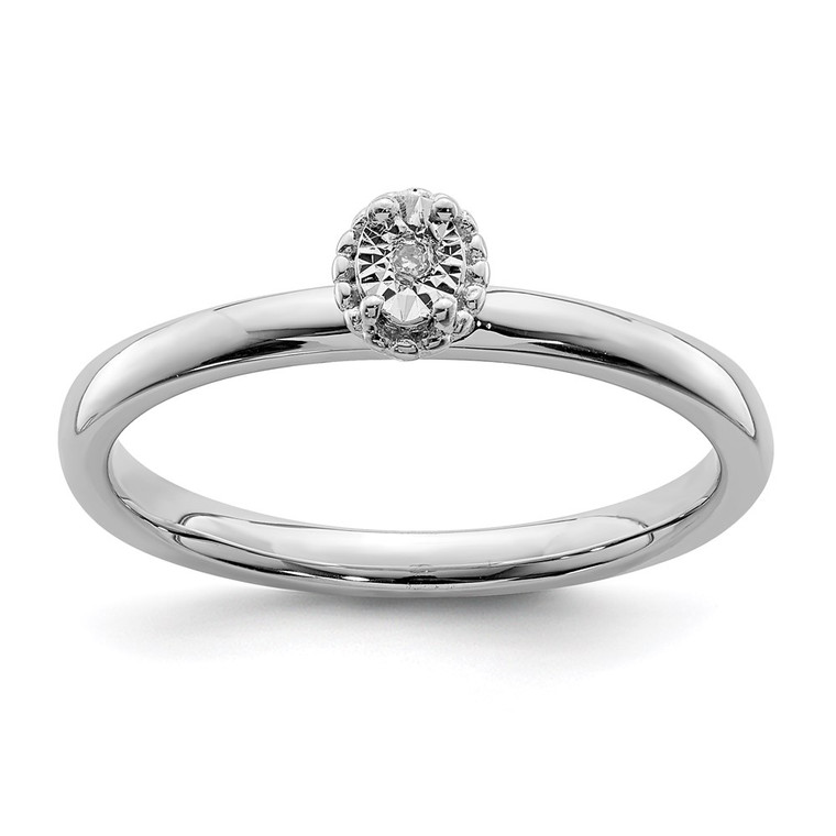 Sterling Silver Rhodium Plated Polished Diamond Ring - QR-D8FDF4E9-2305