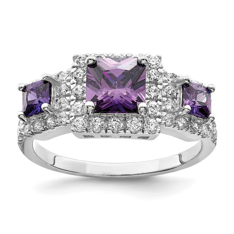 Sterling Silver Rhodium plated Purple Square CZ Ring - QR-510A3A54-1476