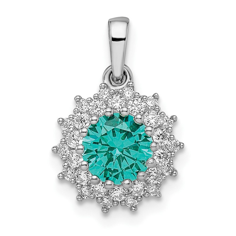 Sterling Silver Rhodium plated Teal & White CZ Pendant - QP-CFB09CB5-2115