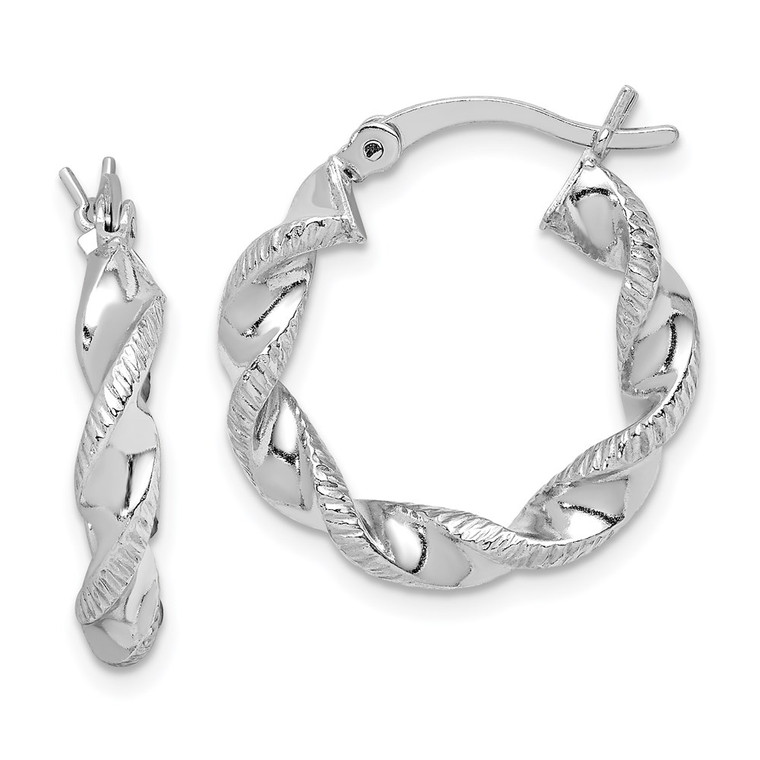 Sterling Silver Rhodium Plated Twisted 3.5x20mm Hoop Earrings - QE-D4B43D68-6366