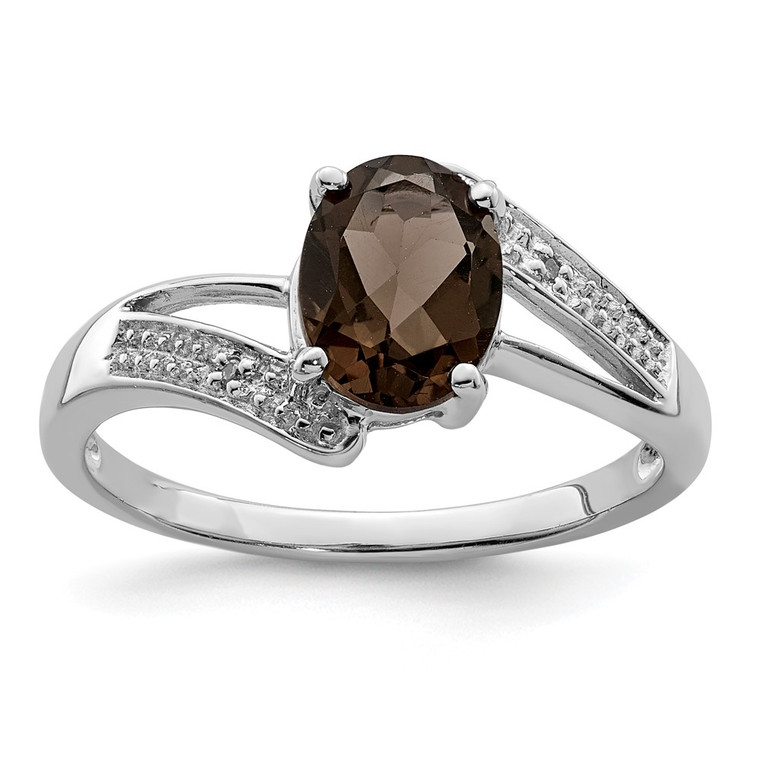 Sterling Silver Rhodium Smoky Quartz & Diamond Ring - QD-3893567E-2458