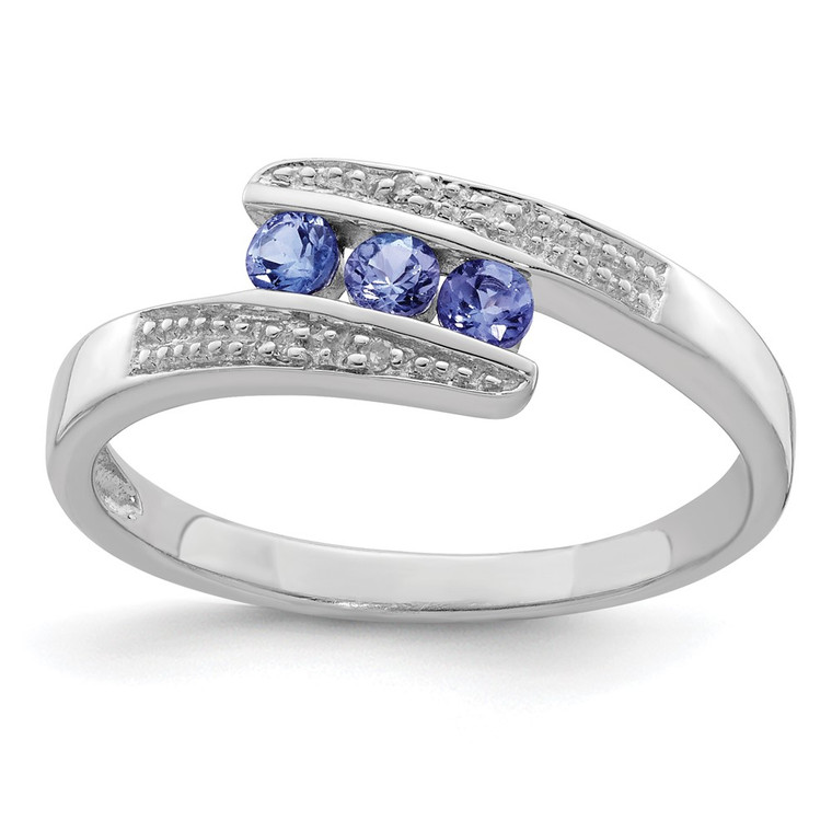 Sterling Silver Rhodium Tanzanite & Diam. Ring - QD-709BC250-3435